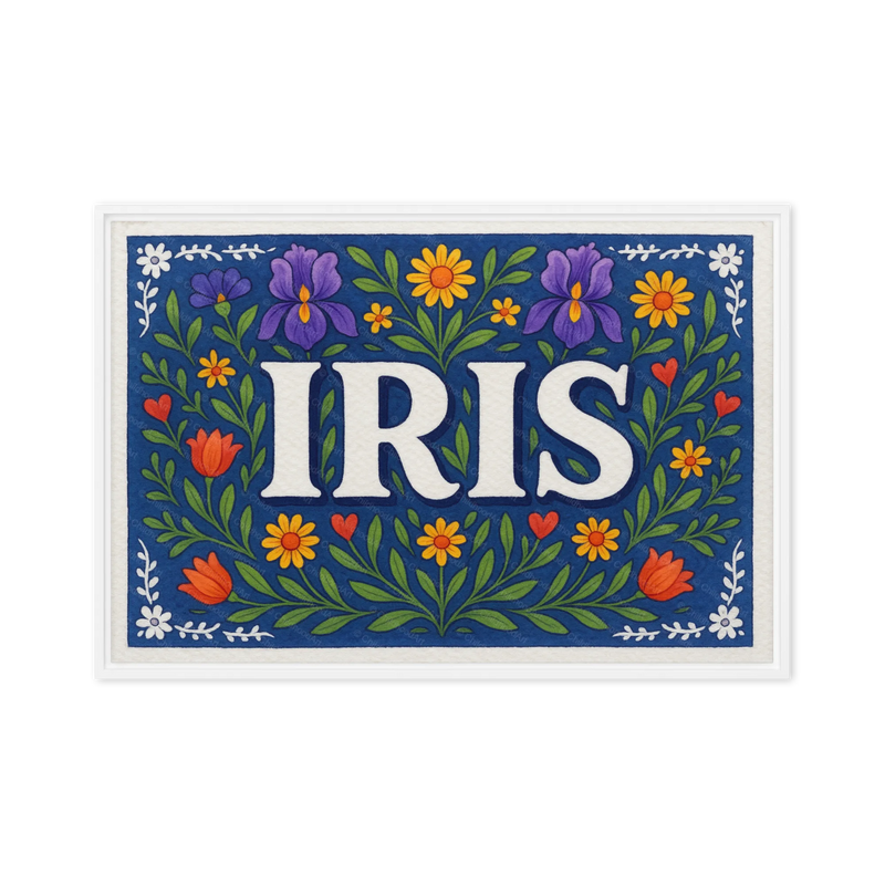 Iris Name Art - Floral Farmhouse personalized wall print for kids