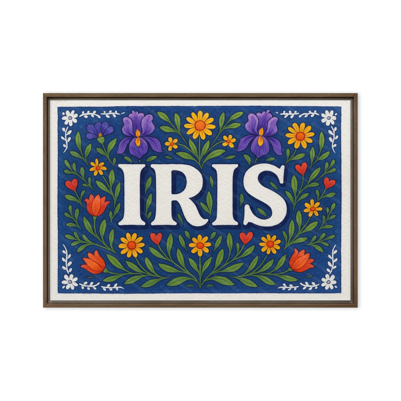 Iris Name Art - Floral Farmhouse personalized wall print for kids