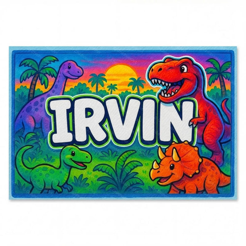 Irvin Name Art - Dinosaur Adventure personalized wall print for kids