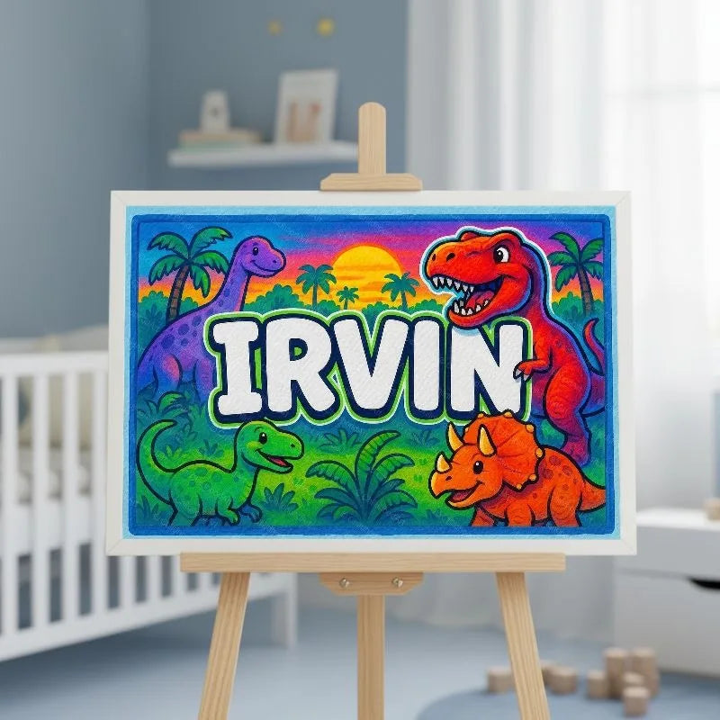 Irvin Name Art - Dinosaur Adventure personalized wall print for kids