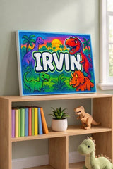 Irvin Name Art - Dinosaur Adventure personalized wall print for kids