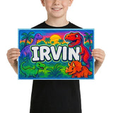 Irvin Name Art - Dinosaur Adventure personalized wall print for kids