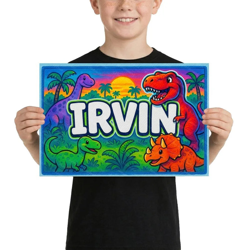 Irvin Name Art - Dinosaur Adventure personalized wall print for kids
