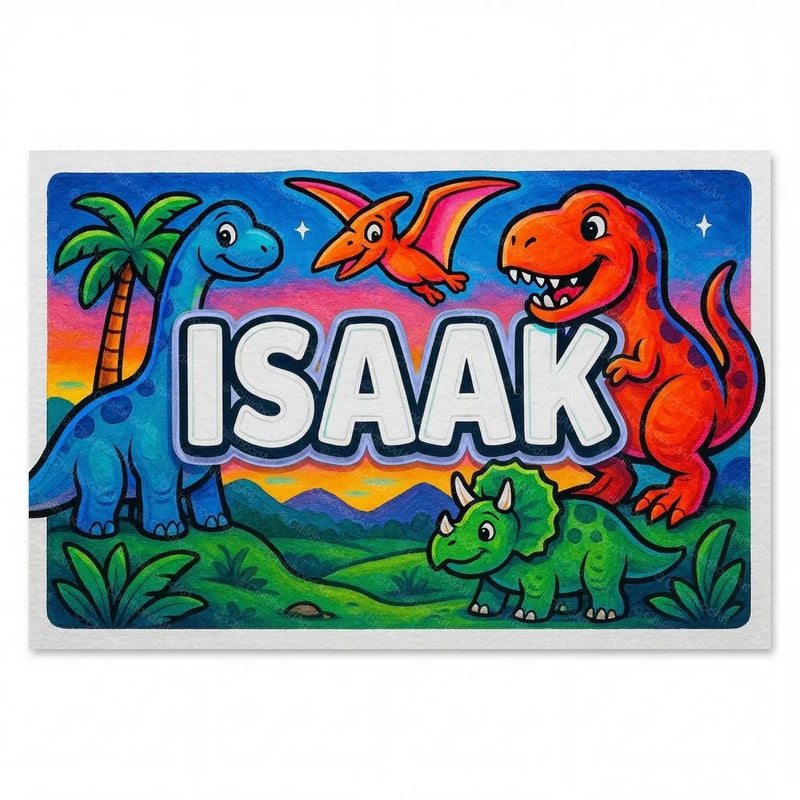 Isaak Name Art - Dinosaur Adventure personalized wall print for kids