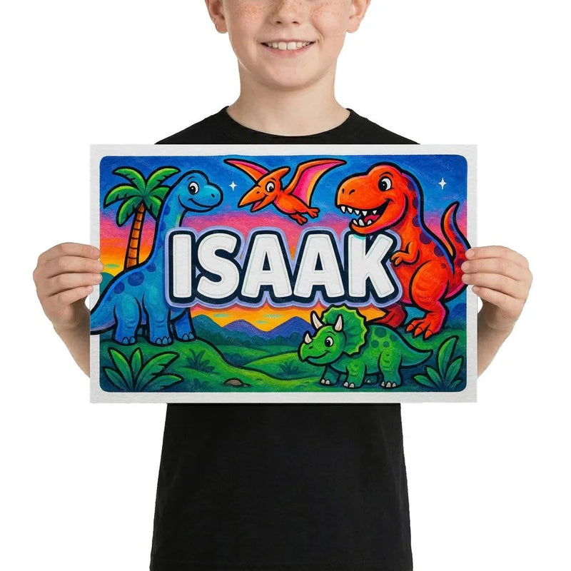 Isaak Name Art - Dinosaur Adventure personalized wall print for kids
