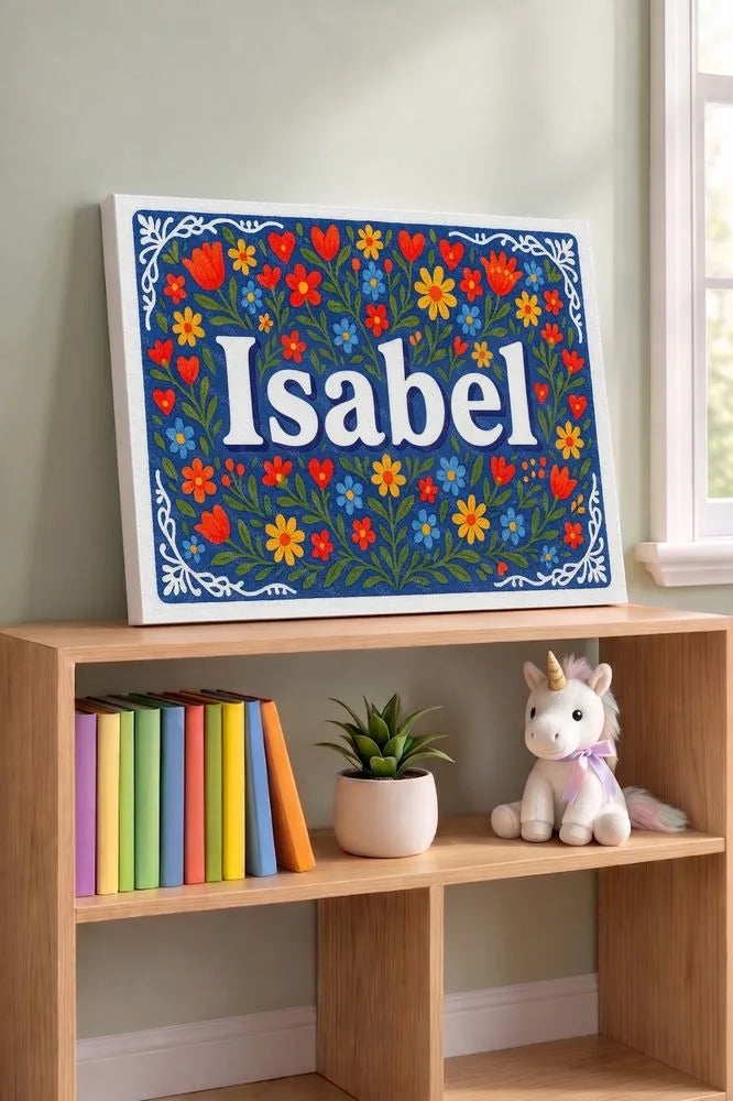 Isabel Name Art - Floral Farmhouse personalized wall print for kids