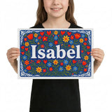 Isabel Name Art - Floral Farmhouse personalized wall print for kids