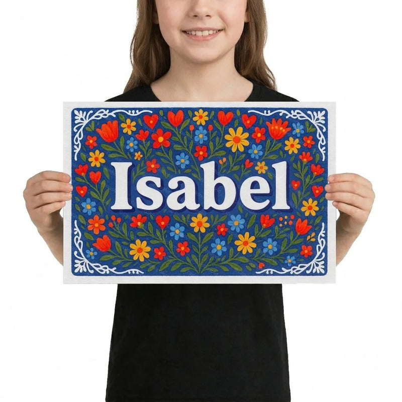 Isabel Name Art - Floral Farmhouse personalized wall print for kids