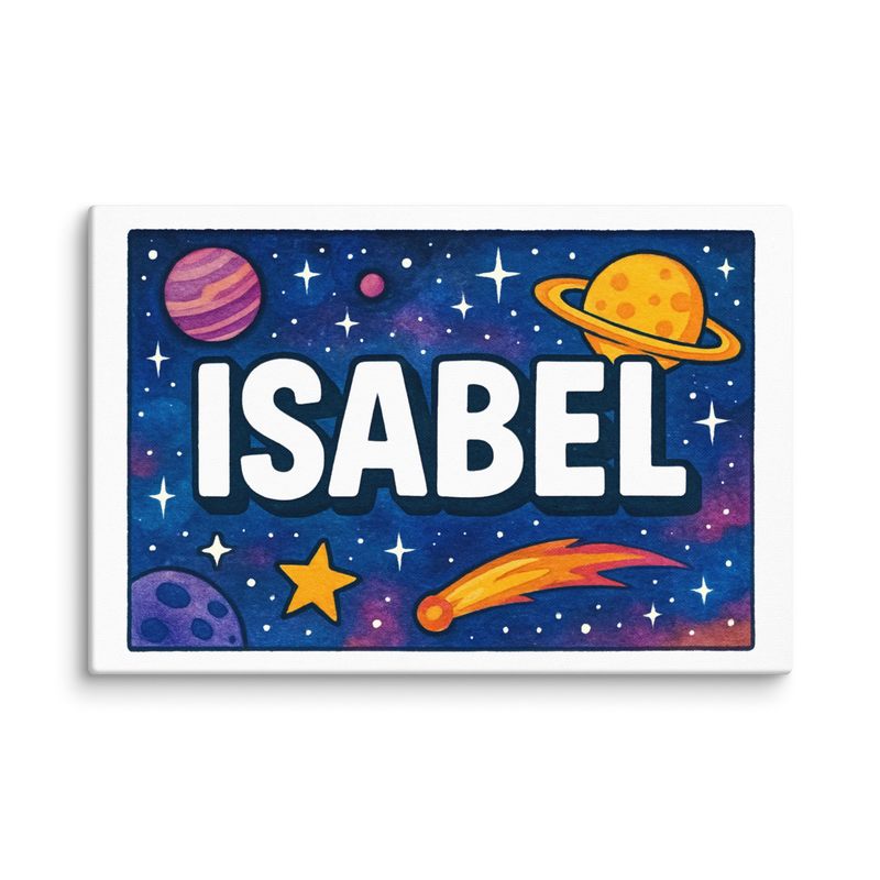 Isabel Name Art - Space Explorers personalized wall print for kids