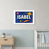 Isabel Name Art - Space Explorers personalized wall print for kids
