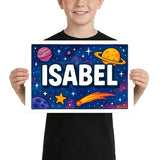 Isabel Name Art - Space Explorers personalized wall print for kids