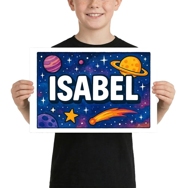 Isabel Name Art - Space Explorers personalized wall print for kids