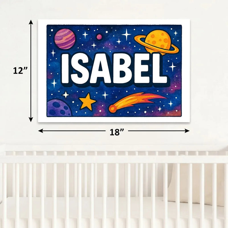 Isabel Name Art - Space Explorers personalized wall print for kids