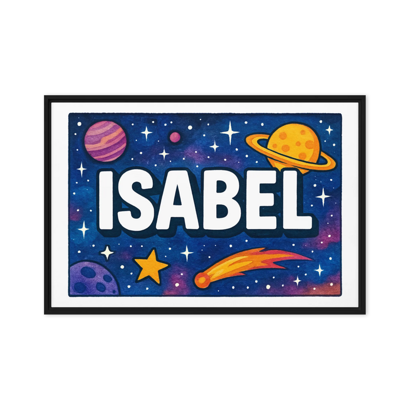Isabel Name Art - Space Explorers personalized wall print for kids
