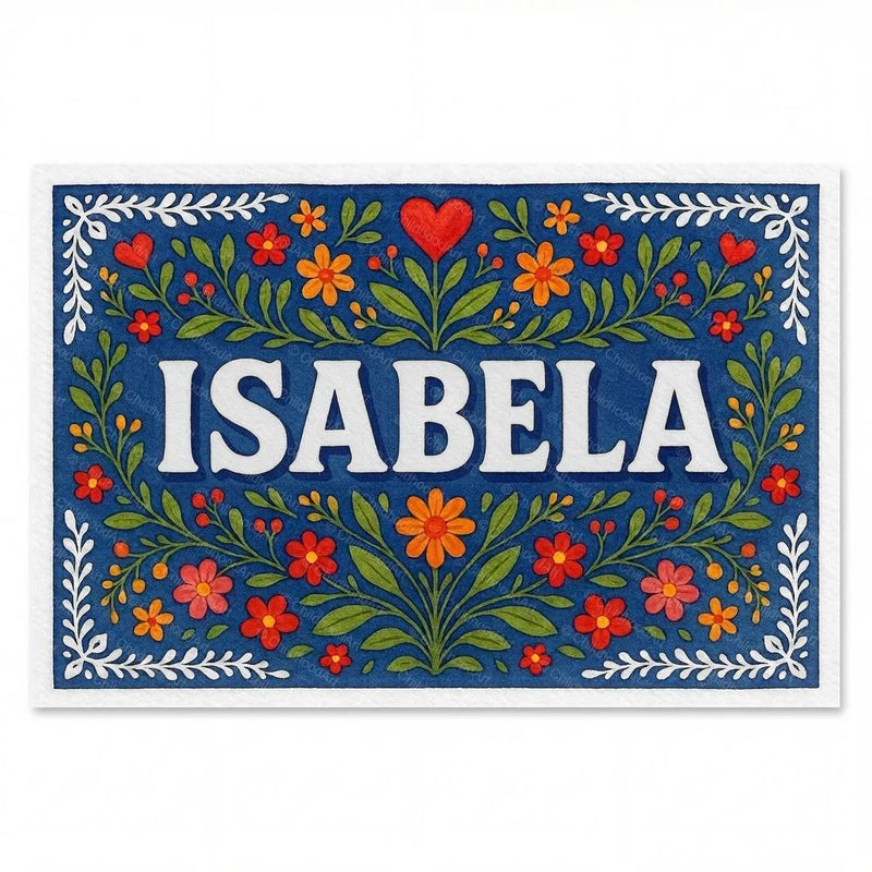Isabela Name Art - Floral Farmhouse personalized wall print for kids