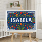Isabela Name Art - Floral Farmhouse personalized wall print for kids
