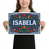 Isabela Name Art - Floral Farmhouse personalized wall print for kids