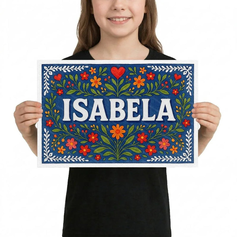 Isabela Name Art - Floral Farmhouse personalized wall print for kids