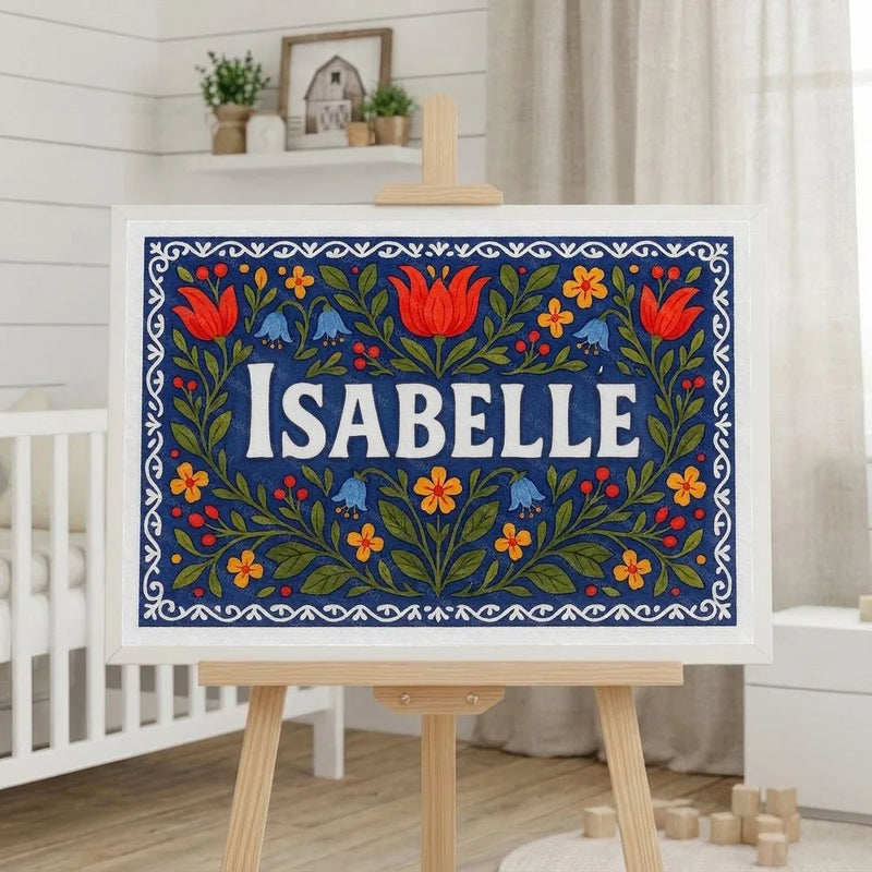 Isabelle Name Art - Floral Farmhouse personalized wall print for kids