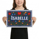 Isabelle Name Art - Floral Farmhouse personalized wall print for kids