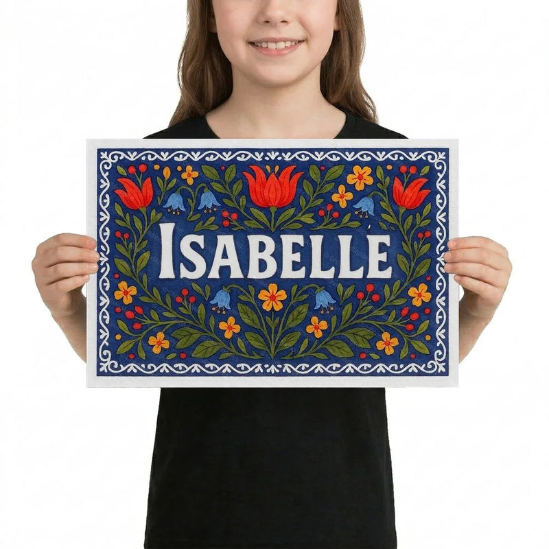 Isabelle Name Art - Floral Farmhouse personalized wall print for kids