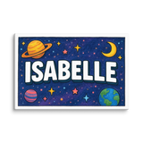 Isabelle Name Art - Space Explorers personalized wall print for kids