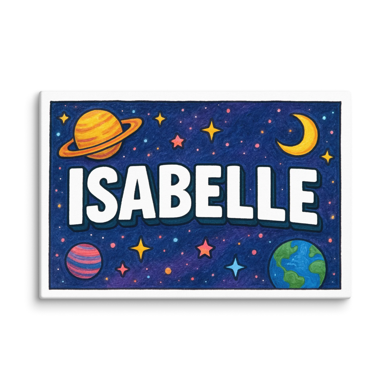 Isabelle Name Art - Space Explorers personalized wall print for kids