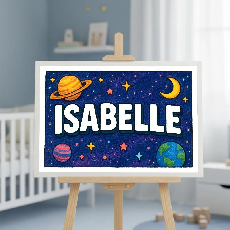 Isabelle Name Art - Space Explorers personalized wall print for kids