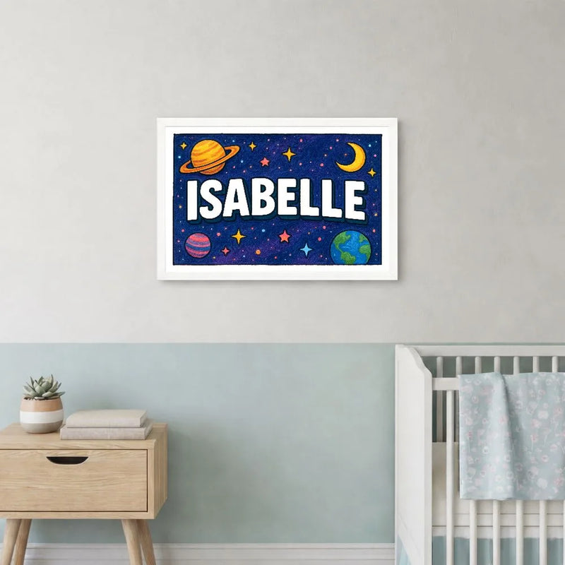 Isabelle Name Art - Space Explorers personalized wall print for kids