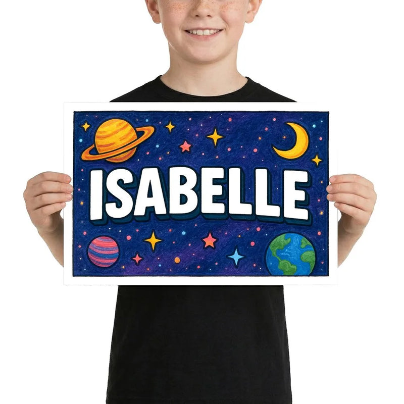 Isabelle Name Art - Space Explorers personalized wall print for kids
