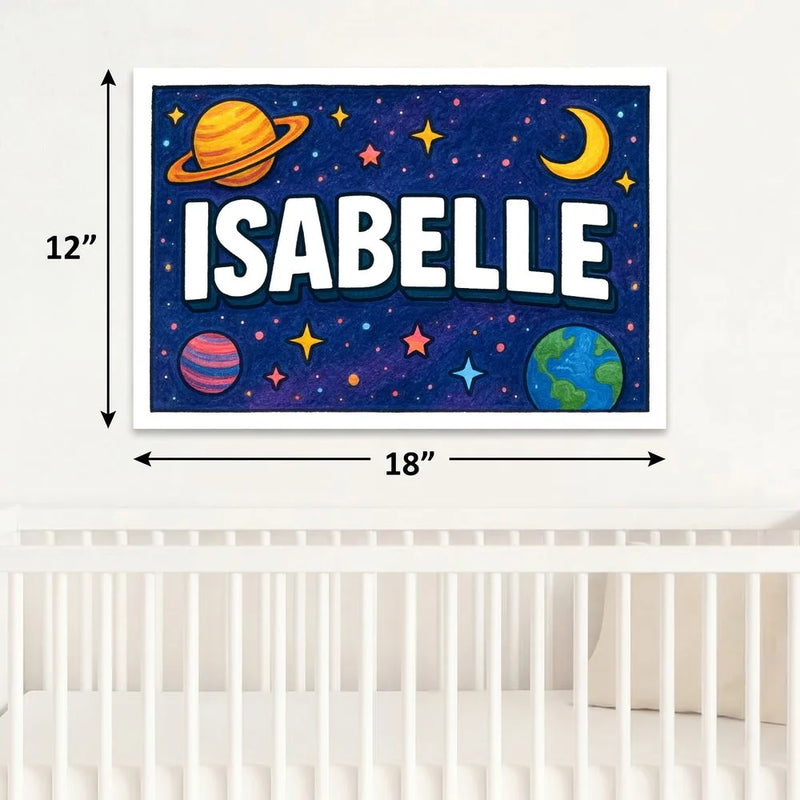 Isabelle Name Art - Space Explorers personalized wall print for kids