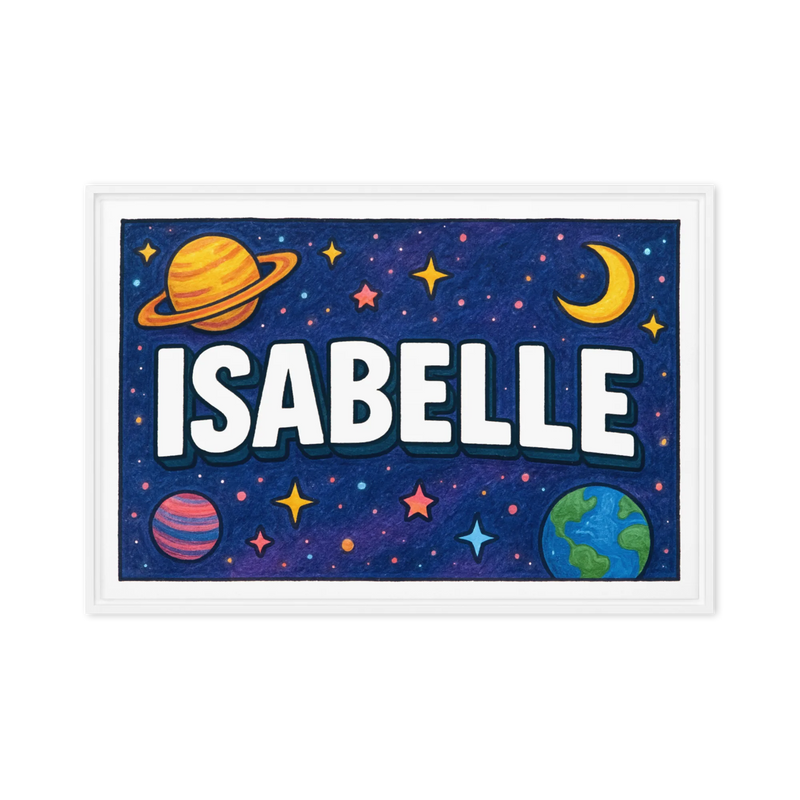 Isabelle Name Art - Space Explorers personalized wall print for kids
