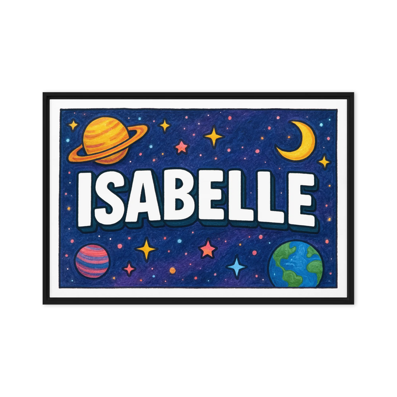 Isabelle Name Art - Space Explorers personalized wall print for kids