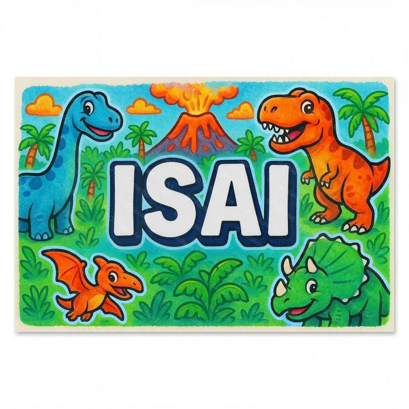 Isai Name Art - Dinosaur Adventure personalized wall print for kids