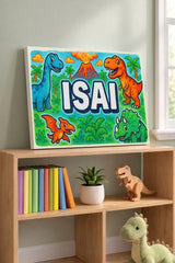 Isai Name Art - Dinosaur Adventure personalized wall print for kids