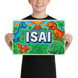 Isai Name Art - Dinosaur Adventure personalized wall print for kids