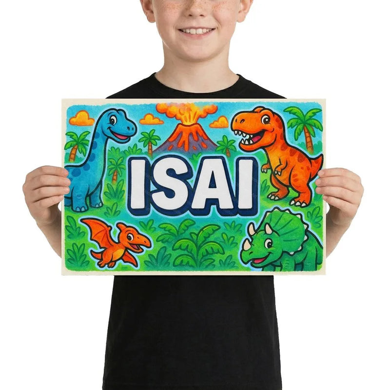 Isai Name Art - Dinosaur Adventure personalized wall print for kids