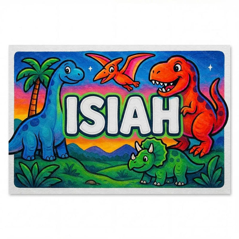 Isiah Name Art - Dinosaur Adventure personalized wall print for kids