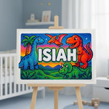 Isiah Name Art - Dinosaur Adventure personalized wall print for kids