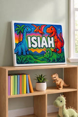 Isiah Name Art - Dinosaur Adventure personalized wall print for kids