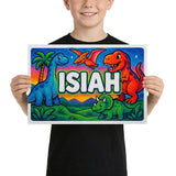 Isiah Name Art - Dinosaur Adventure personalized wall print for kids