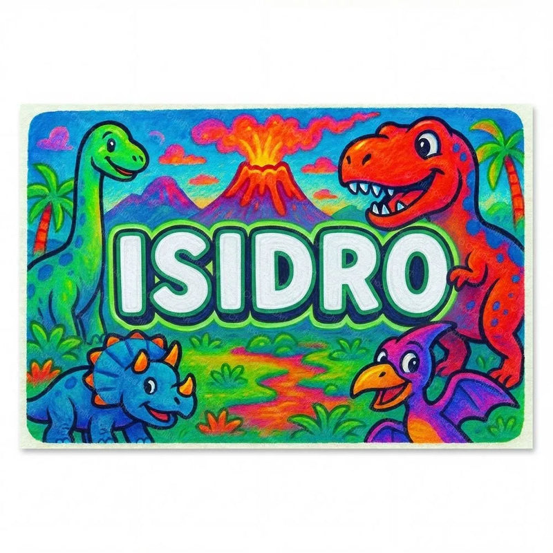 Isidro Name Art - Dinosaur Adventure personalized wall print for kids