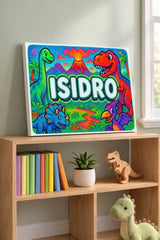 Isidro Name Art - Dinosaur Adventure personalized wall print for kids