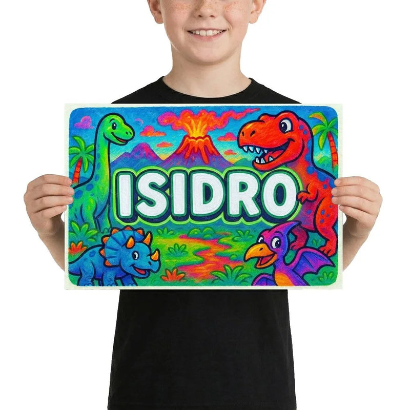Isidro Name Art - Dinosaur Adventure personalized wall print for kids