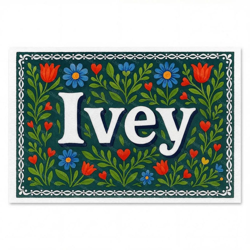 Ivey Name Art - Floral Farmhouse personalized wall print for kids