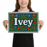 Ivey Name Art - Floral Farmhouse personalized wall print for kids