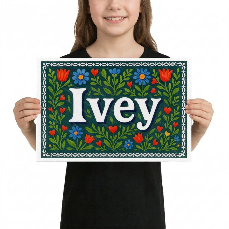 Ivey Name Art - Floral Farmhouse personalized wall print for kids