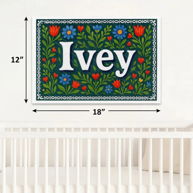 Ivey Name Art - Floral Farmhouse personalized wall print for kids