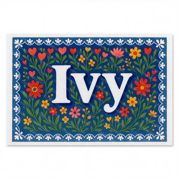 Ivy Floral Farmhouse Name Art