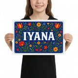 Iyana Name Art - Floral Farmhouse personalized wall print for kids